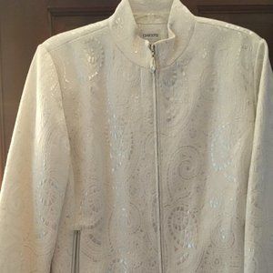 Esquisite Cream and Silver Zip front jacket from Chico's. Size 2
